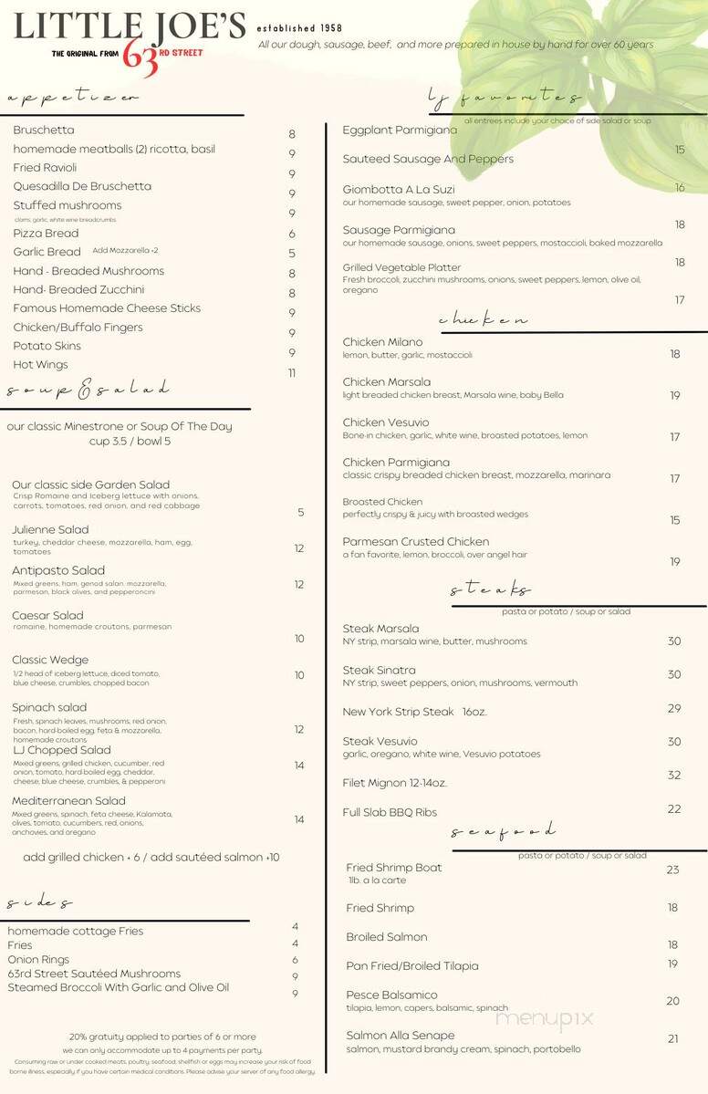 Little Joe's Restaurant-Pizza - Tinley Park, IL menu_pic