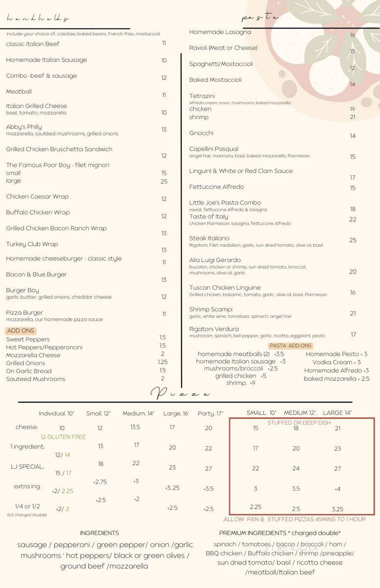 Little Joe's Restaurant-Pizza - Tinley Park, IL menu_pic