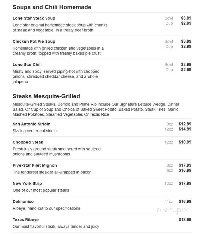 Lone Star Steakhouse - Bloomingdale, IL menu_pic