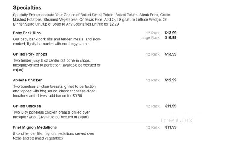 Lone Star Steakhouse - Bloomingdale, IL menu_pic
