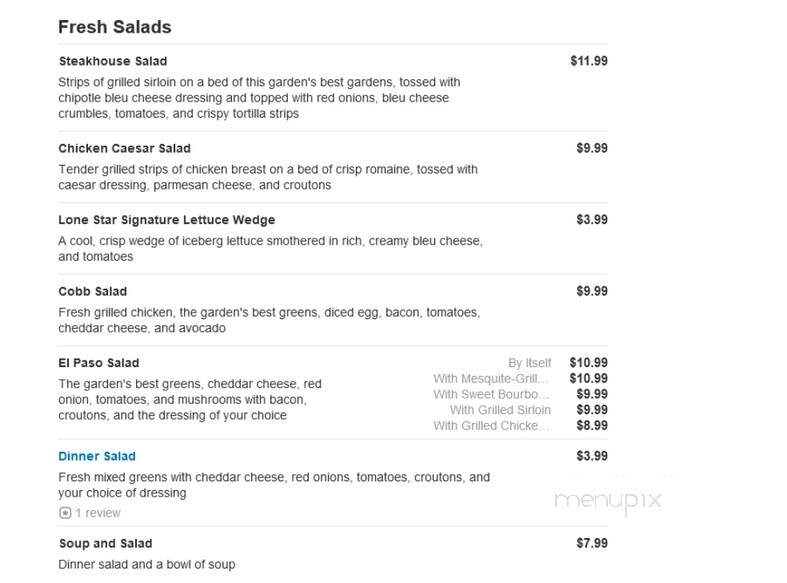 Lone Star Steakhouse - Bloomingdale, IL menu_pic