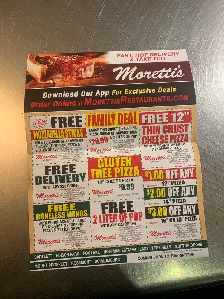 Moretti's Ristorante & Banquet - Fox Lake, IL menu_pic