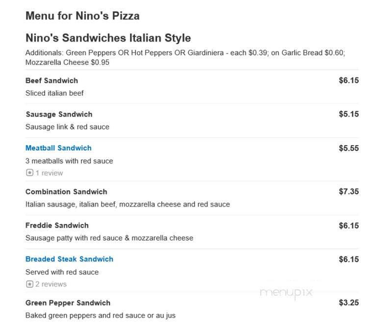 Nino's Pizza - Alsip, IL menu_pic