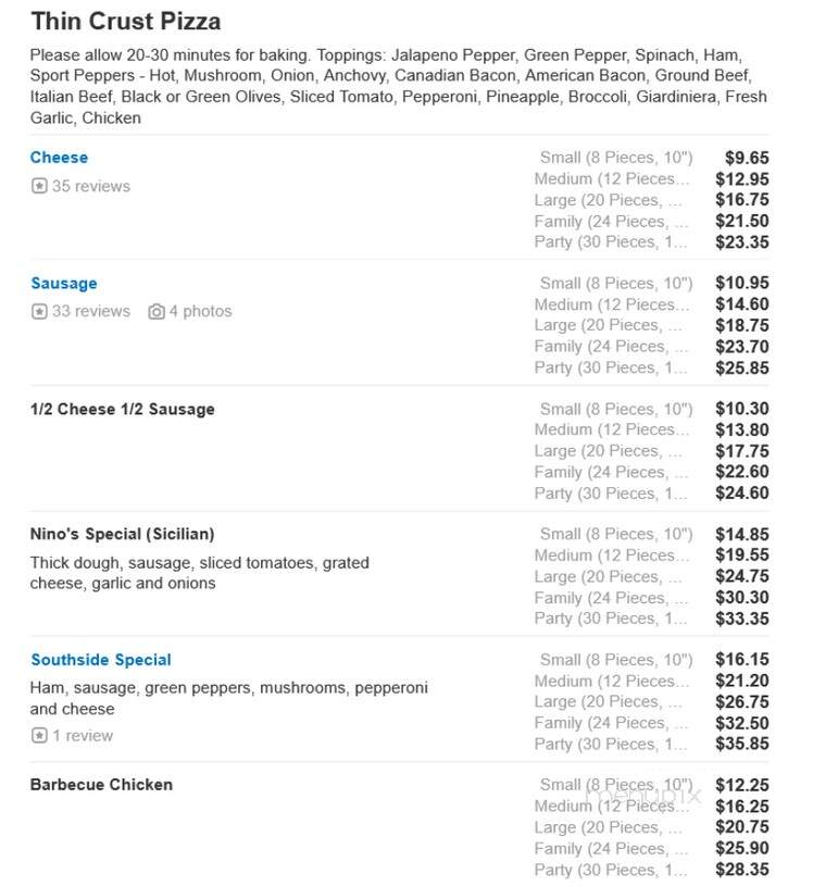 Nino's Pizza - Alsip, IL menu_pic
