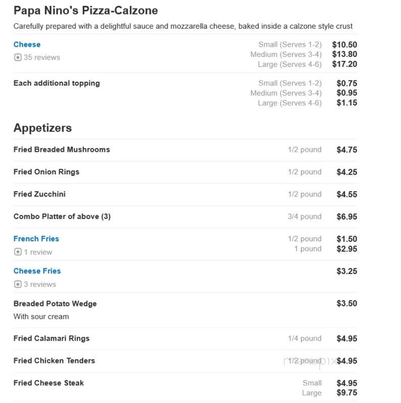 Nino's Pizza - Alsip, IL menu_pic