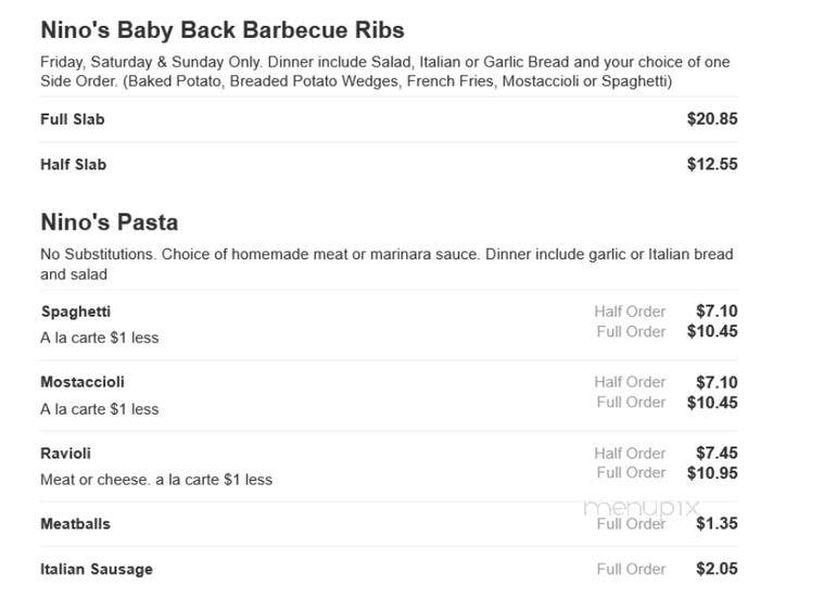 Nino's Pizza - Alsip, IL menu_pic