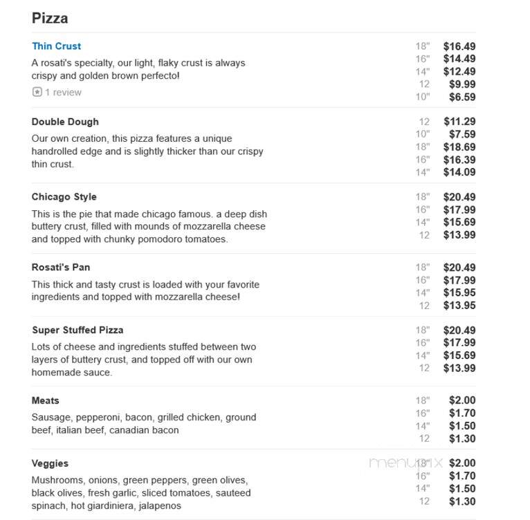 Rosati's Pizza - Warrenville, IL menu_pic