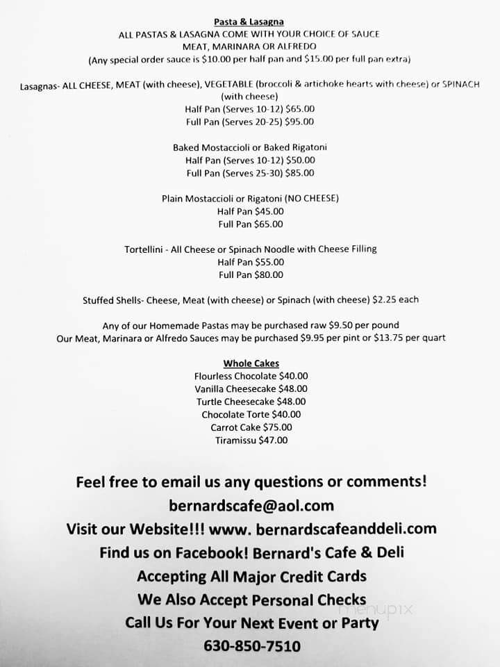 Bernard's Cafe & Deli - Willowbrook, IL menu_pic