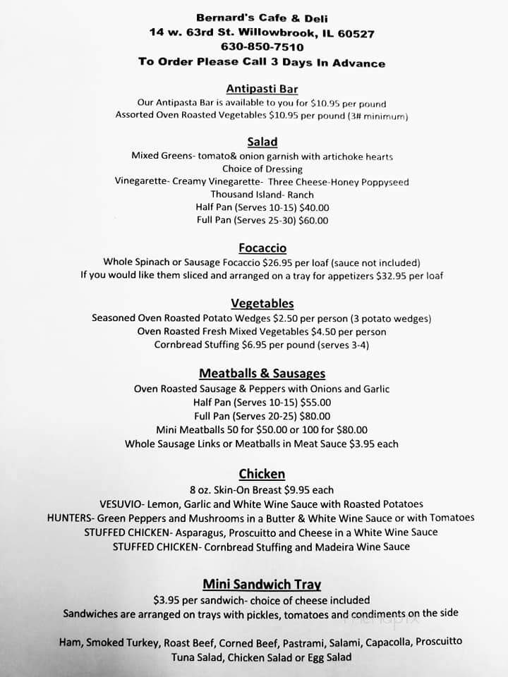 Bernard's Cafe & Deli - Willowbrook, IL menu_pic