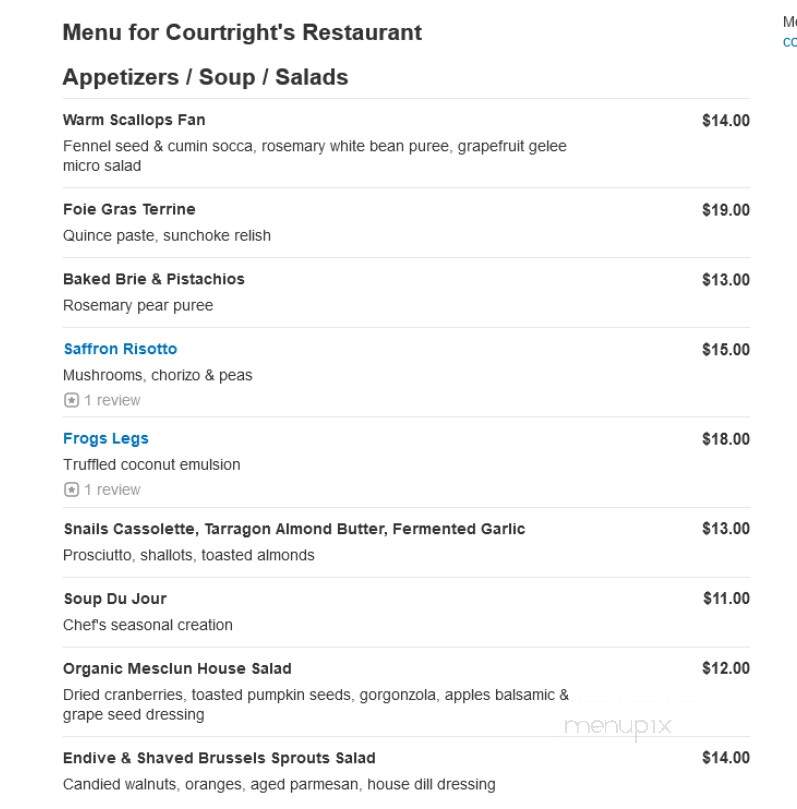 Courtright's Restaurant - Willow Springs, IL menu_pic
