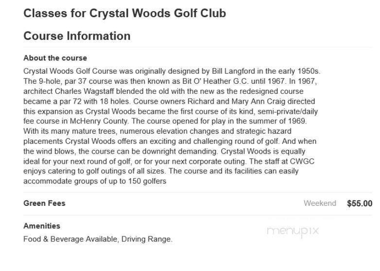 Crystal Woods Golf Club - Woodstock, IL menu_pic