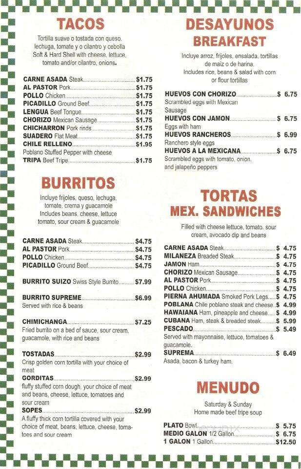El Rodeo Tacos - Streamwood, IL menu_pic