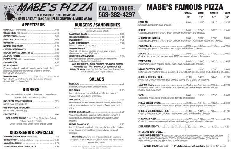 Mabe's Pizza & Restaurant - Decorah, IA menu_pic