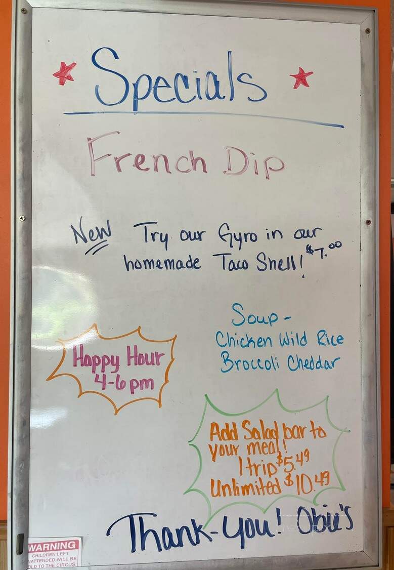 Obie's West - Maquoketa, IA menu_pic