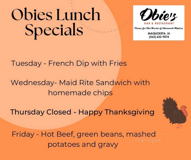 Obie's West - Maquoketa, IA menu_pic