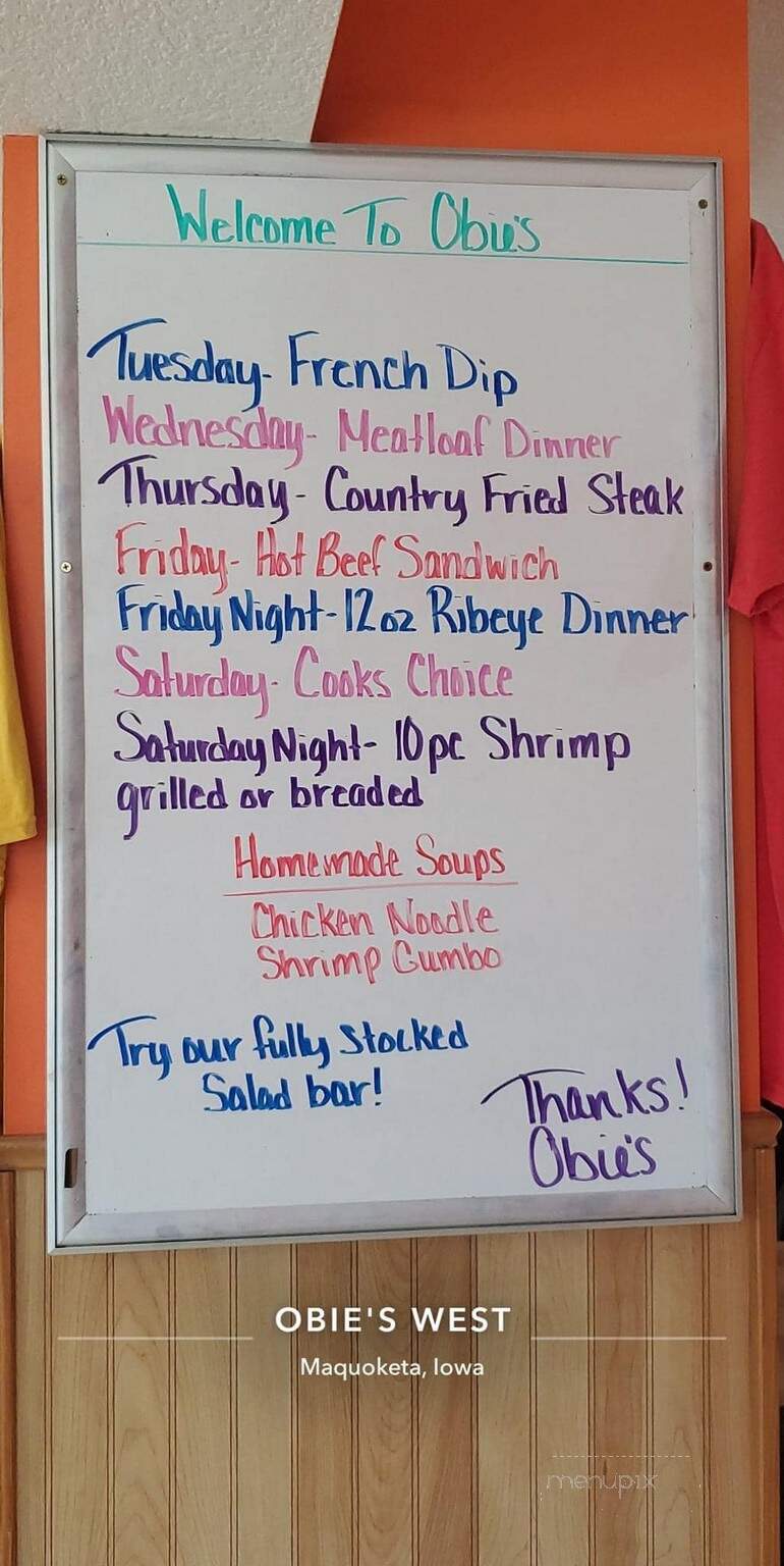 Obie's West - Maquoketa, IA menu_pic