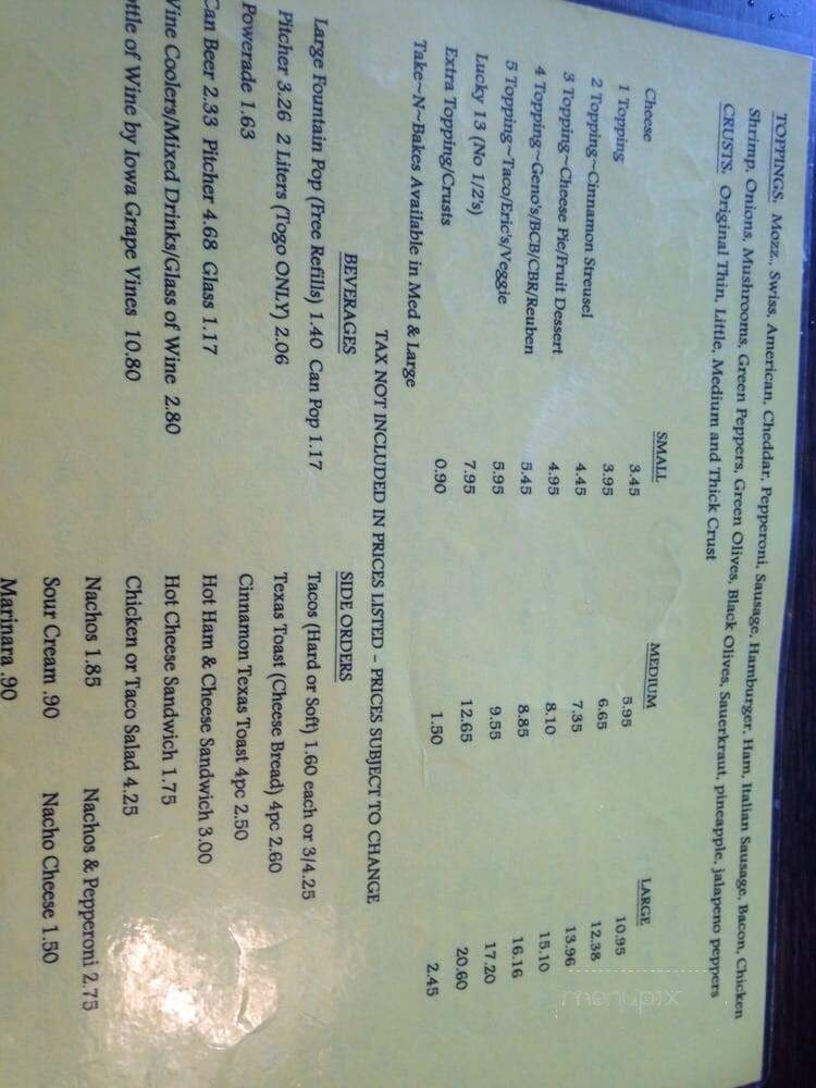Geno's Pizza Shop - Preston, IA menu_pic