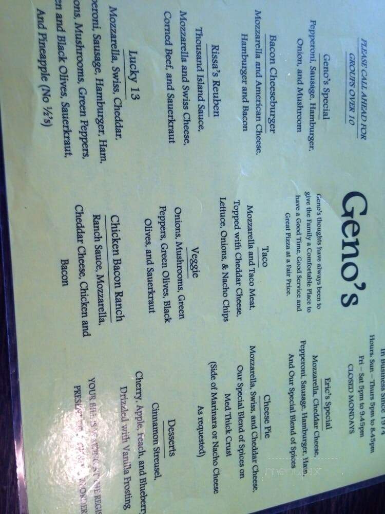 Geno's Pizza Shop - Preston, IA menu_pic