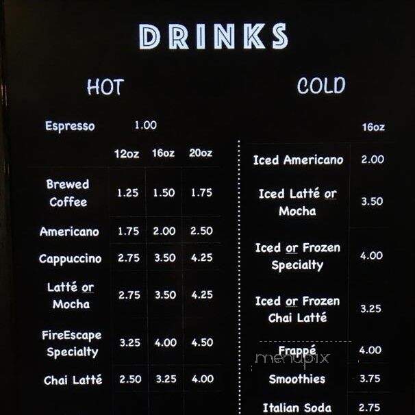Fire Escape Coffee House - Chanute, KS menu_pic