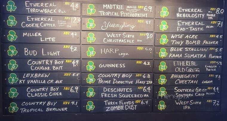 Shamrock Bar & Grille - Lexington, KY menu_pic