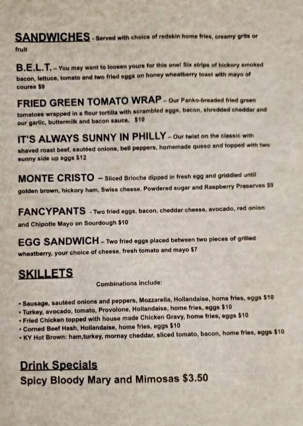 Shamrock Bar & Grille - Lexington, KY menu_pic