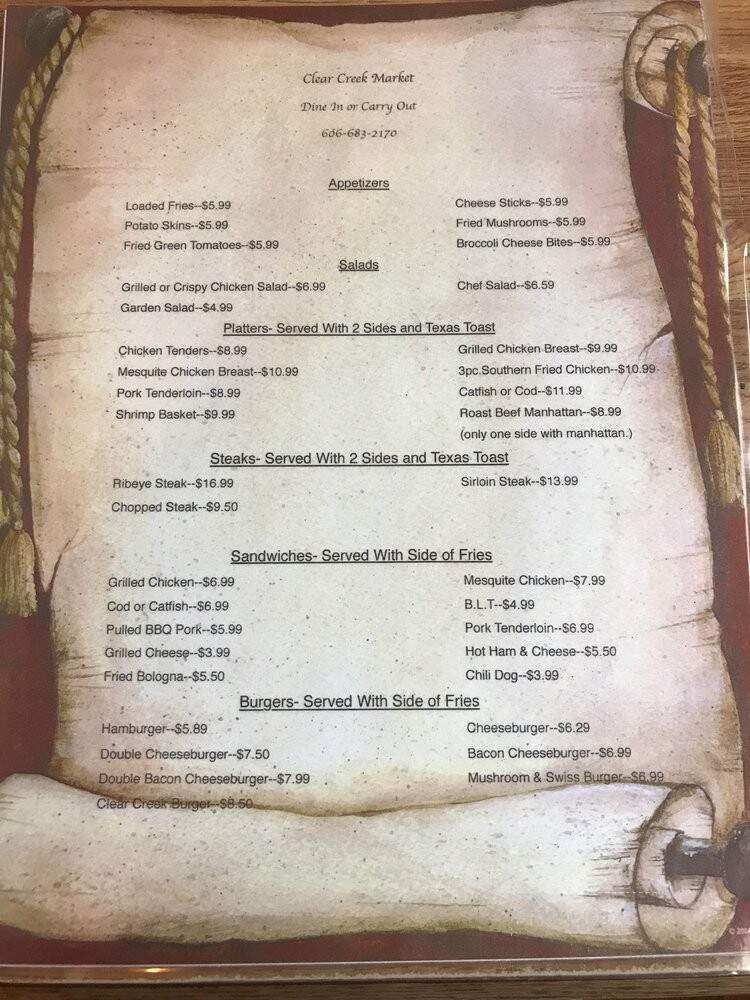 Clear Creek Market - Salt Lick, KY menu_pic