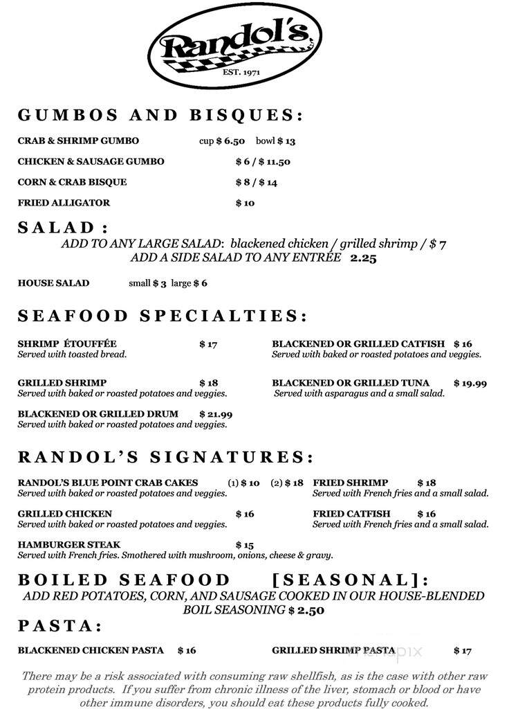 Randol's Cajun Restaurant - Lafayette, LA menu_pic