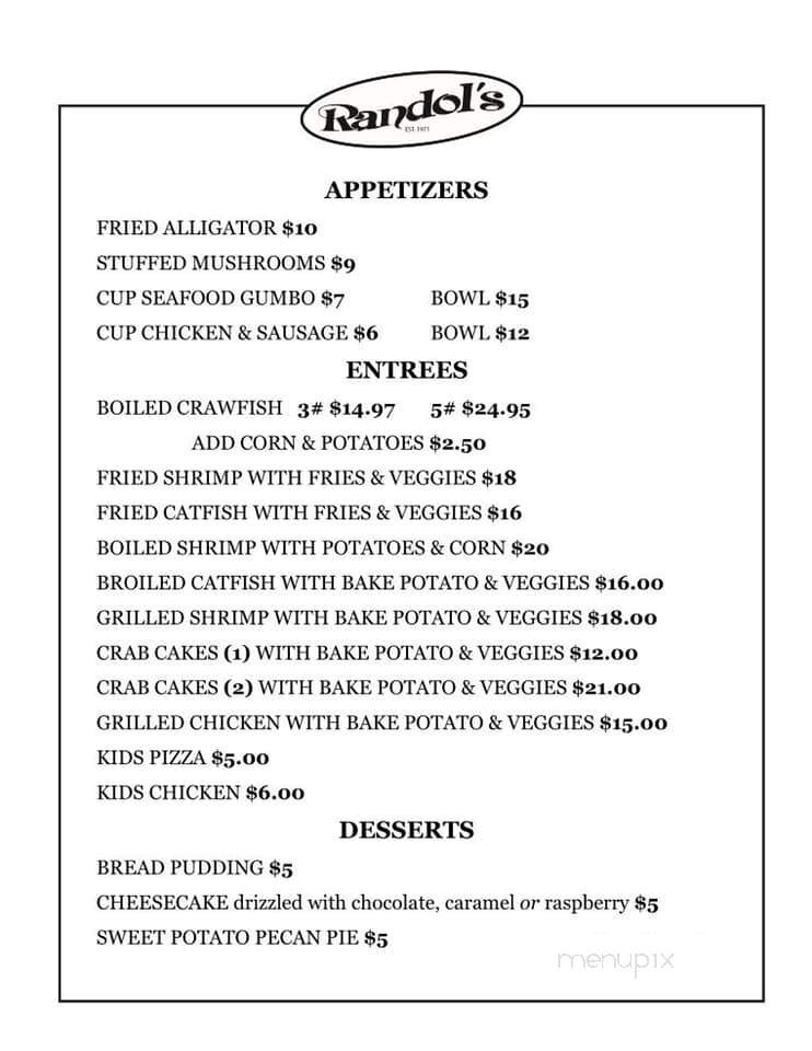 Randol's Cajun Restaurant - Lafayette, LA menu_pic