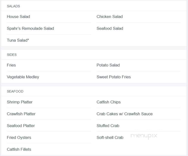 Spahr's Seafood - Houma, LA menu_pic