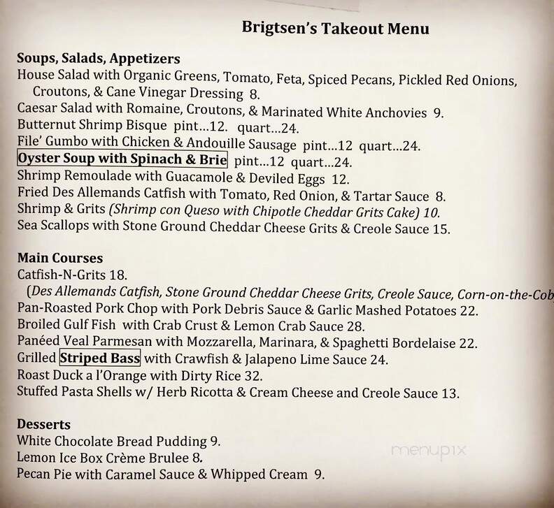 Brigtsen's Restaurant - New Orleans, LA menu_pic