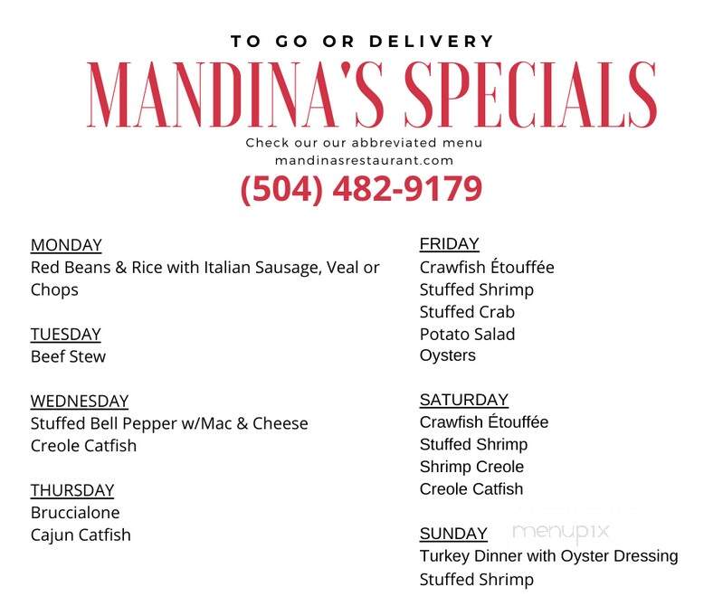 Mandina's Restaurant - New Orleans, LA menu_pic