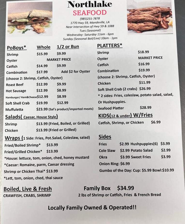 Northshore Seafood - Mandeville, LA menu_pic
