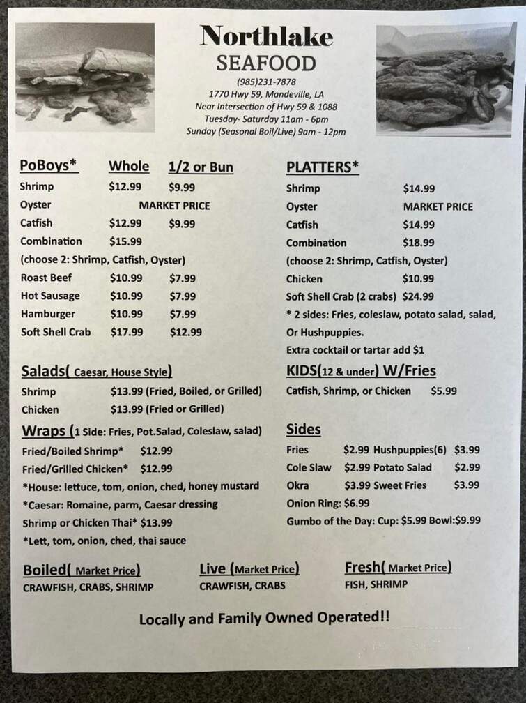 Northshore Seafood - Mandeville, LA menu_pic