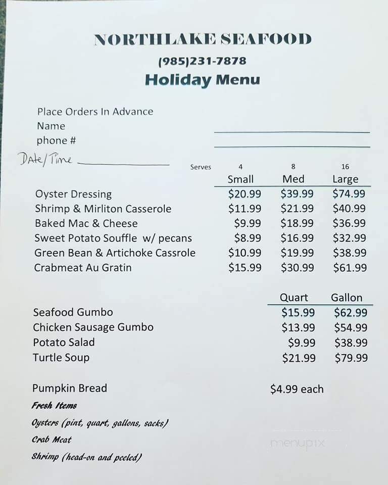 Northshore Seafood - Mandeville, LA menu_pic