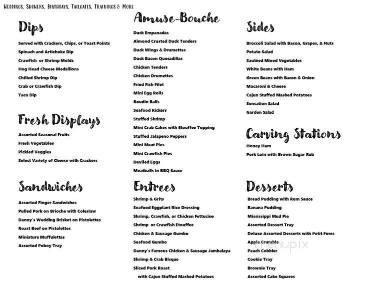 Danny's Cajun Catering - White Castle, LA menu_pic