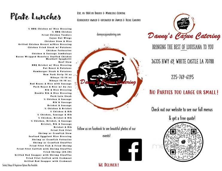 Danny's Cajun Catering - White Castle, LA menu_pic