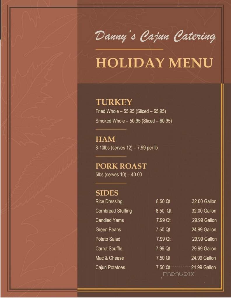 Danny's Cajun Catering - White Castle, LA menu_pic