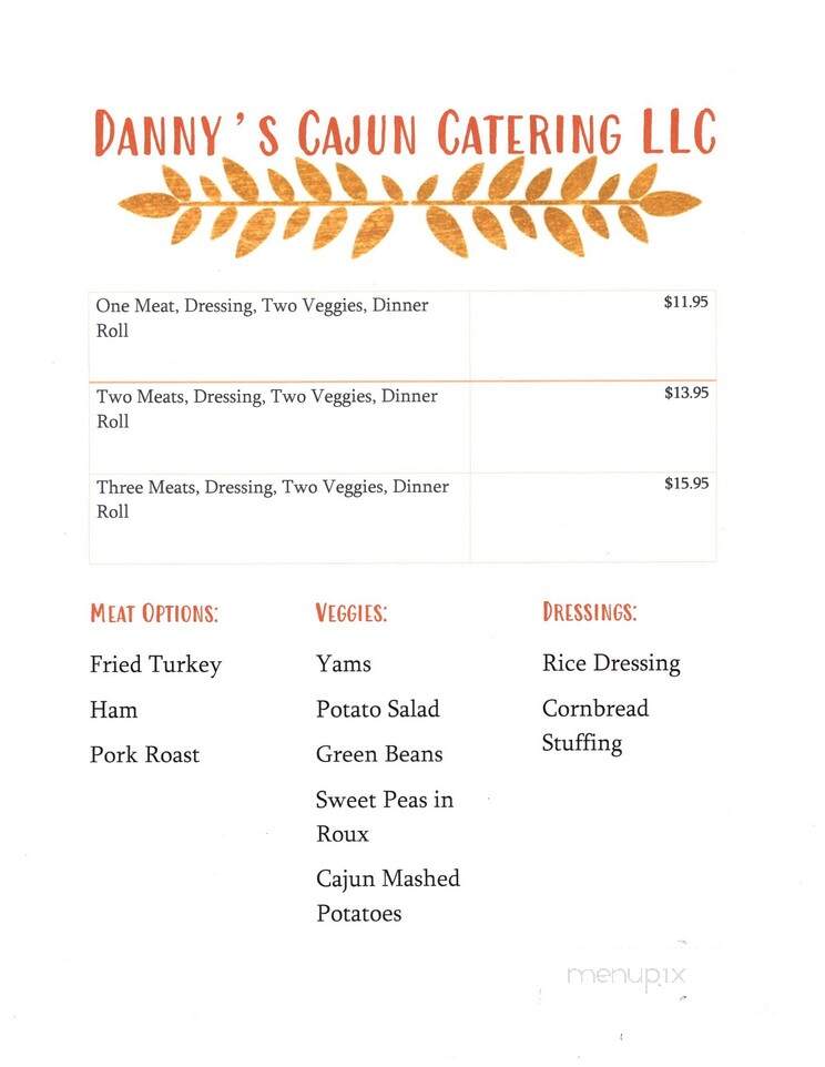 Danny's Cajun Catering - White Castle, LA menu_pic