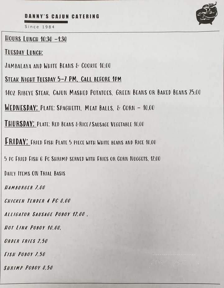Danny's Cajun Catering - White Castle, LA menu_pic
