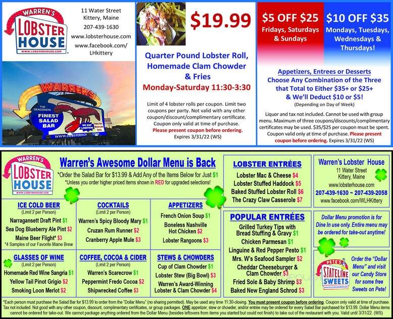 Warren's Lobster House - Kittery, ME menu_pic