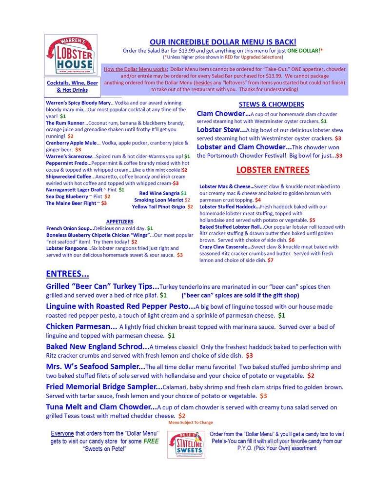 Warren's Lobster House - Kittery, ME menu_pic