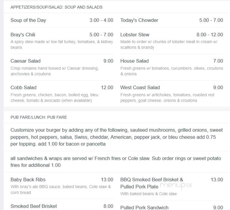 Bray's Brew Pub & Eatery - Naples, ME menu_pic