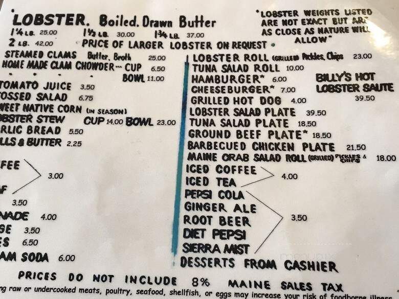 Barnacle Billy's - Ogunquit, ME menu_pic