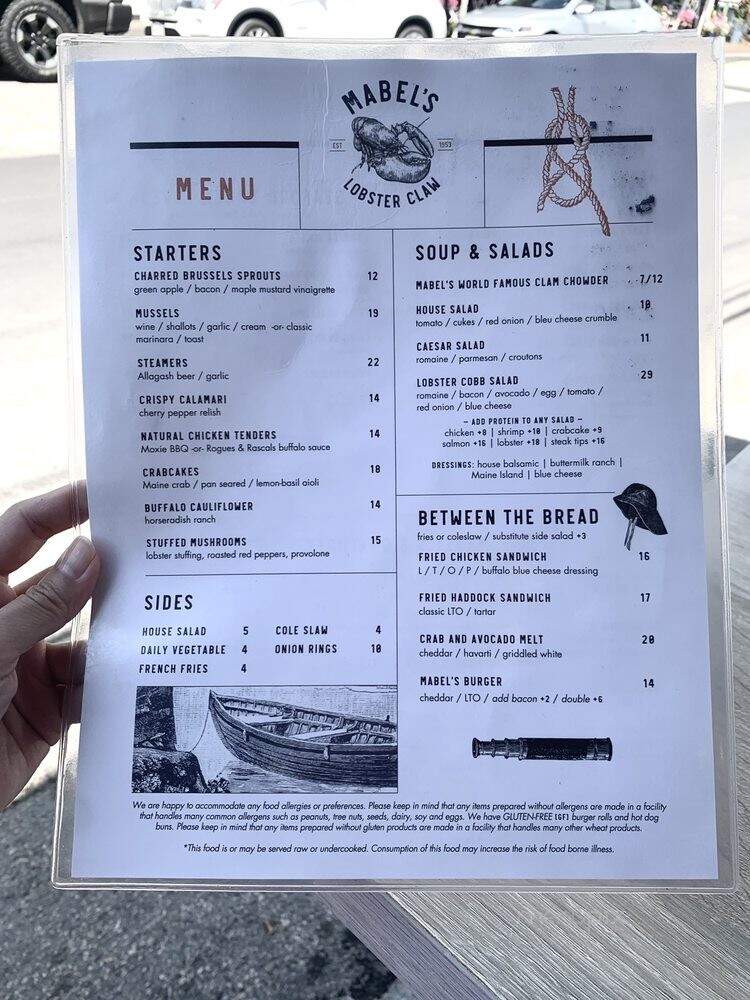 Mabels Lobster Claw - Kennebunkport, ME menu_pic