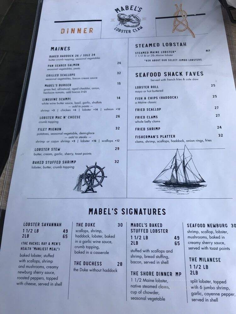 Mabels Lobster Claw - Kennebunkport, ME menu_pic