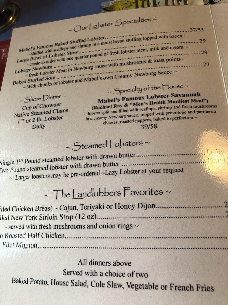 Mabels Lobster Claw - Kennebunkport, ME menu_pic