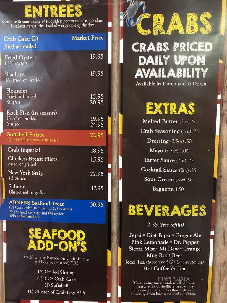 Abner's Sea Side Crab House - Chesapeake Beach, MD menu_pic