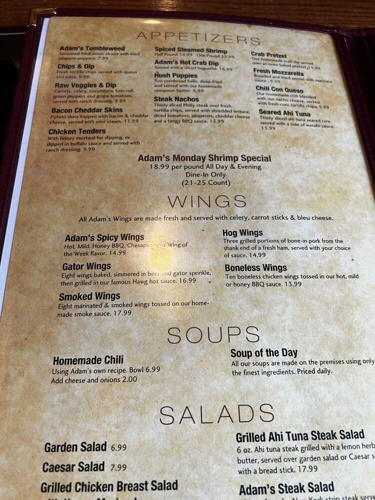 Adam's The Place For Ribs - Severna Park, MD menu_pic