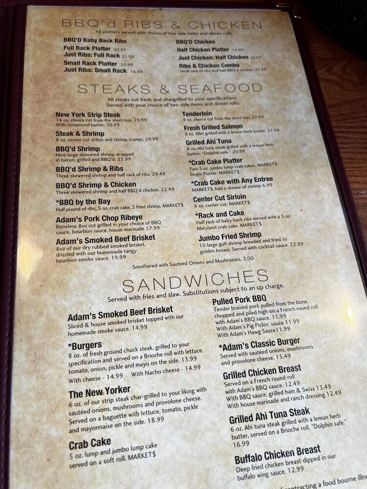 Adam's The Place For Ribs - Severna Park, MD menu_pic