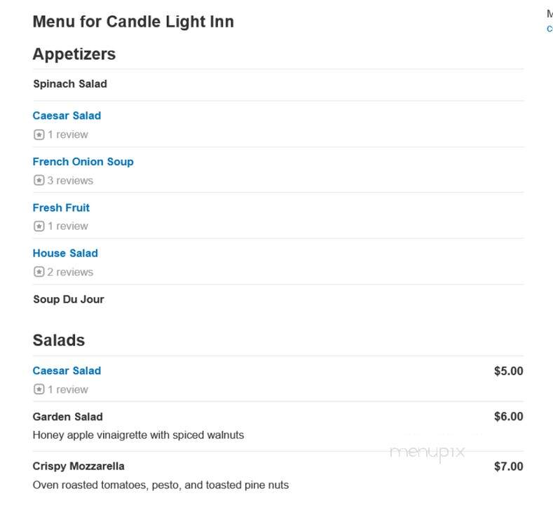 Candle Light Inn - Catonsville, MD menu_pic
